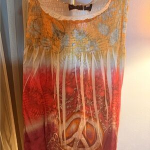 Tiki Palm strapless floral peace sing tie dye top